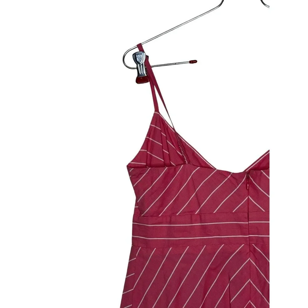 J.Crew‎ Women Dress Petite V Neck A-Line Midi Sleeveless Striped Pink White P6